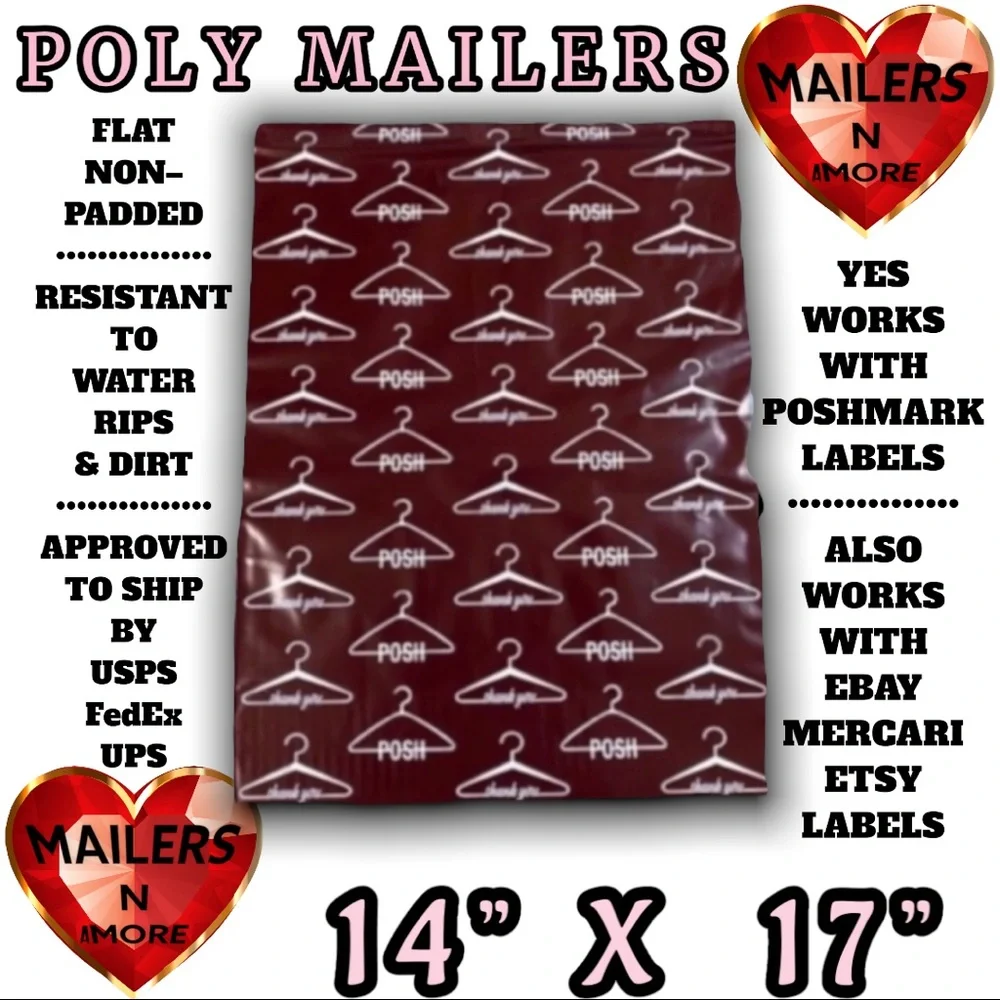 ( Quantity 50 14x17 ) Posh Hanger Burgundy Poly Mailers Bags Shipping Envelopes - Picture 2 of 2